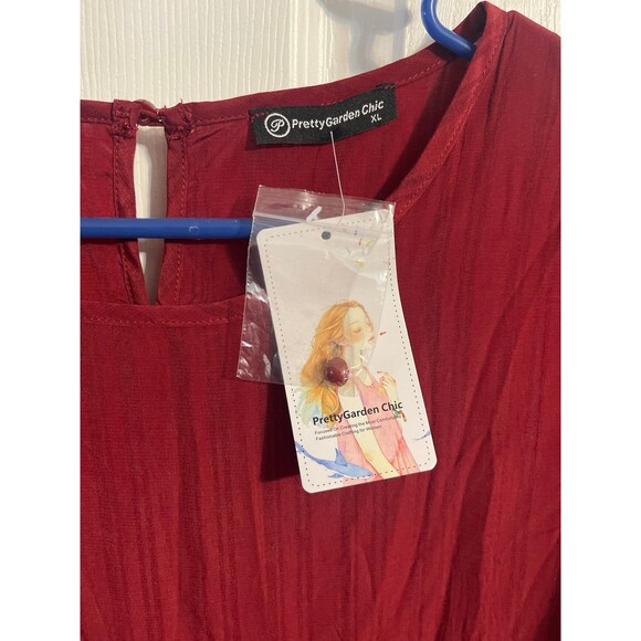 PRETTYGARDEN CHIC Summer Casual Boho Dress Size XL Wine Red New With Tag - Picture 8 of 9